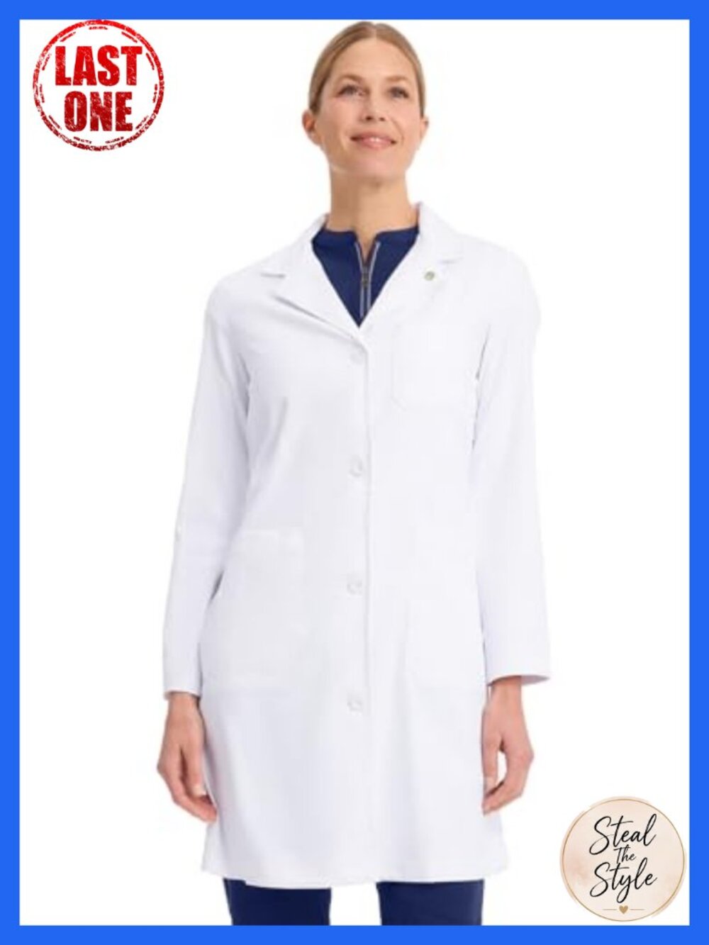 Relaxed Fit Full-Length Lab Coat with 5 Pockets, Moisture Wicking 2-Way Stretch